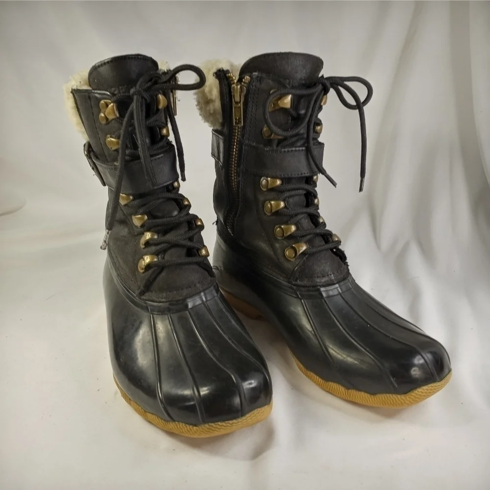 𝅺SPERRY sz 6 Black Fur Lined Duck Boots